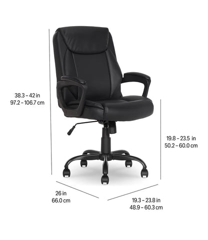 Amazon Basics Classic Puresoft PU Padded Mid-Back Office Desk Chair with Armrests, Easy Assembly, Sturdy Metal Base, Wheels, 275lbs Support, 26 Inches Depth X 23.75 Inch Width X 42 Inch Height (Black) (New in Box: Needs to be Assembled)