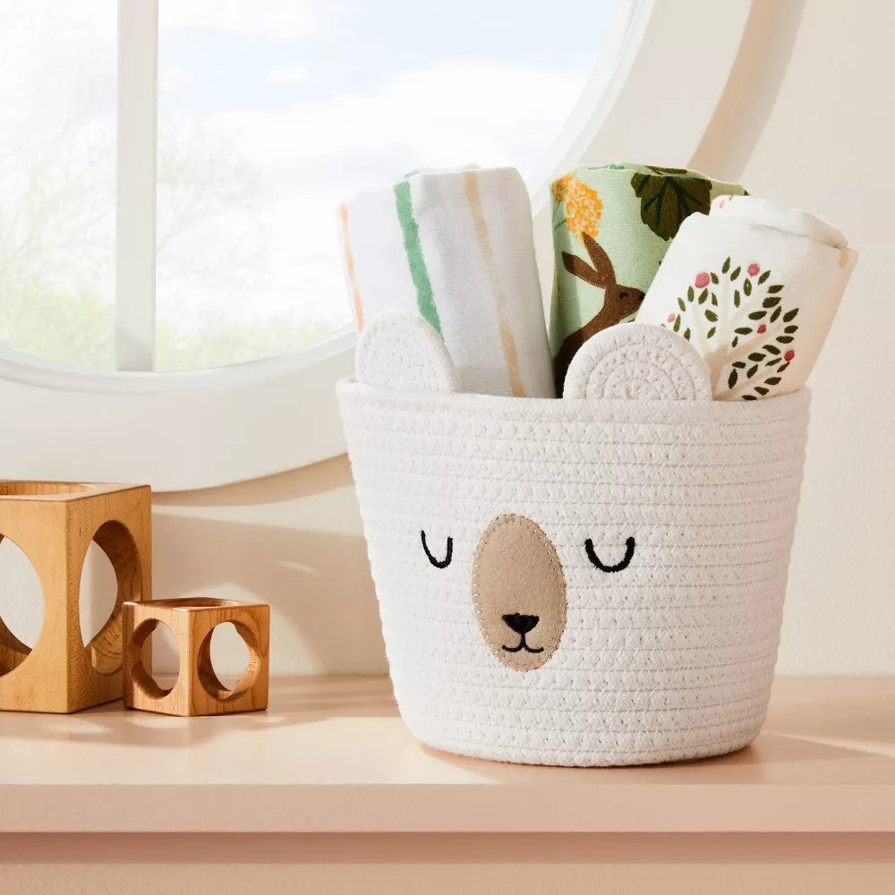 Small Tapered Round Coiled Rope Round Basket Sleepy Bear - Cloud Island™