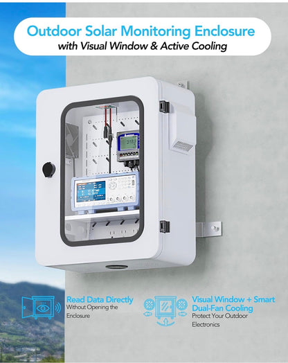 Outdoor Electrical Box with Clear Window and Thermostat and Fan, Precise Temperature Control 0.1 Degree, IP65Water Resistant Rating, Galvanized Steel, Aluminum Rear Beam 19.7 Inch X 17.7 Inch X 7.9 Inch (New in Box)