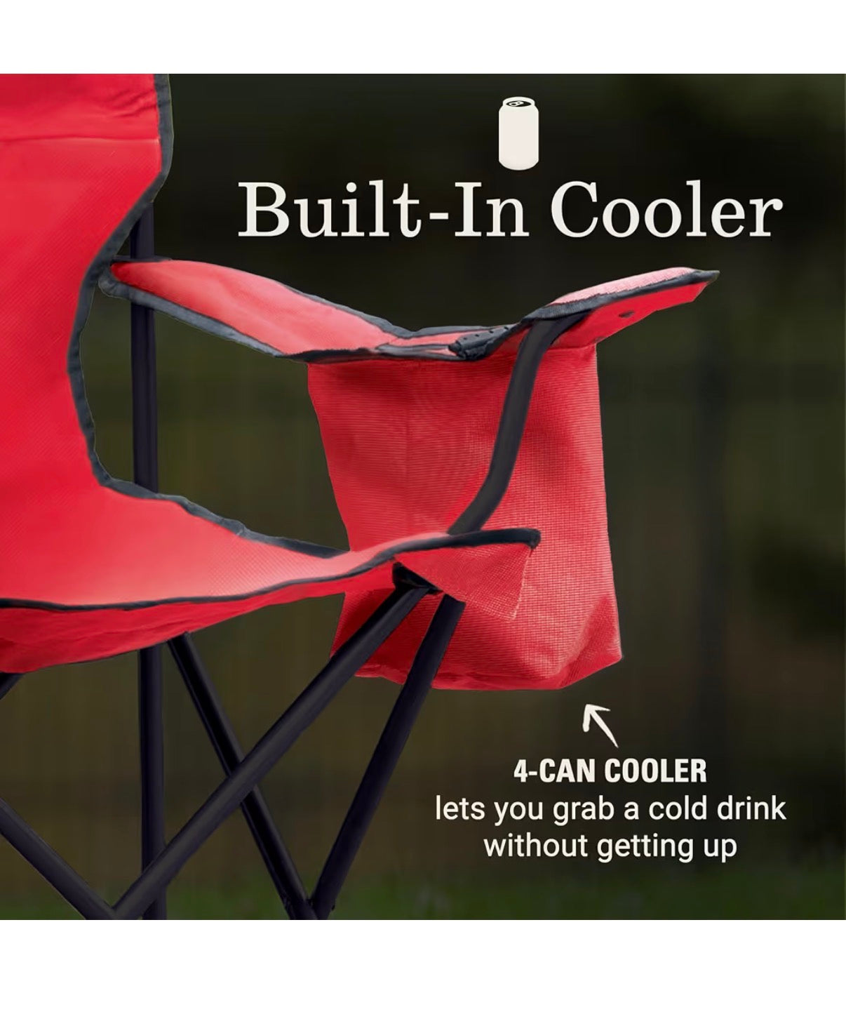 Coleman Poratble Camping Chair with 4-Can Cooler, Cushioned Seat & Back with Side Pockets & Cup Holder, Carry Bag Included, Great for Camping, Tailgating, Firepits, Patio & More (Red) (New in Box)