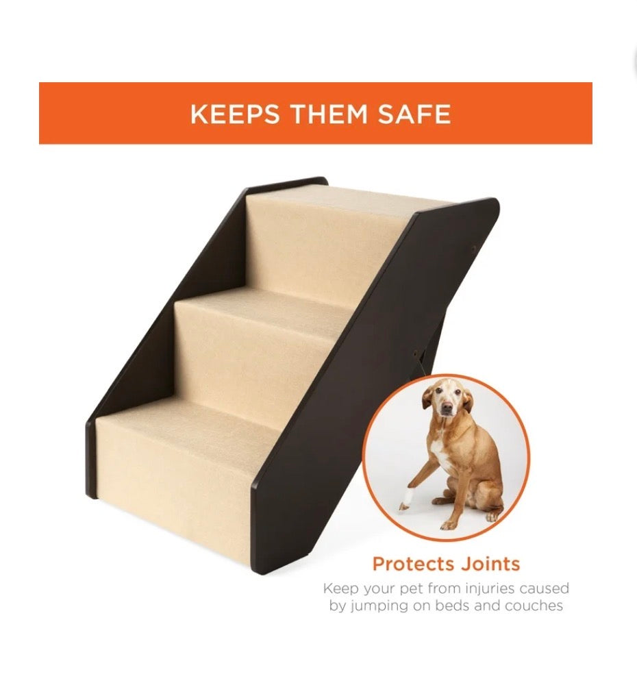 Best Choice Products 3 Step Foldable Adjustable, Wide Wooden Carpeted Pet Stairs for Injured, Elderly Dog & Cat (New in Box)
