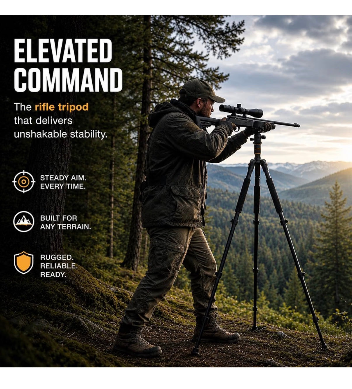 Hunting Tripod, Riffle Shooting Tripod with integrated Vise Clamp Heavy Duty Aluminum Shooting Rest with Custom Carry Bag, Adjustable 18 Inch-61 Inch Stable Gun Stand & Shooting Stick for Hunting (New in Box)