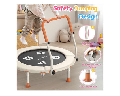 BCAN BT1 36 Inch Toddler Trampoline for Kids, Foldable Indoor Mini with Handlebar ASTM Certified Indoor Trampoline for Toddler, Baby, Adjustable Handlebar, Foldable Leg, Safety Pad Beige (New in Box)