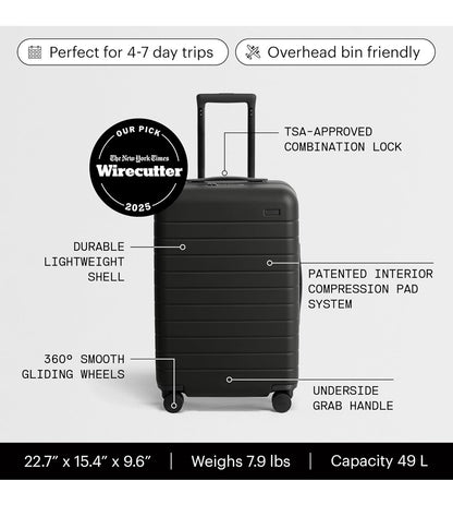 Away Bigger Carry-on Luggage, 23 Inch Lightweight Hardside Spinner Suitcase Durable & Lightweight, Premium 360 Degree Spinner Wheels, Interior Compression System, TSA Approved Lock (Jet Black) (New in Box)