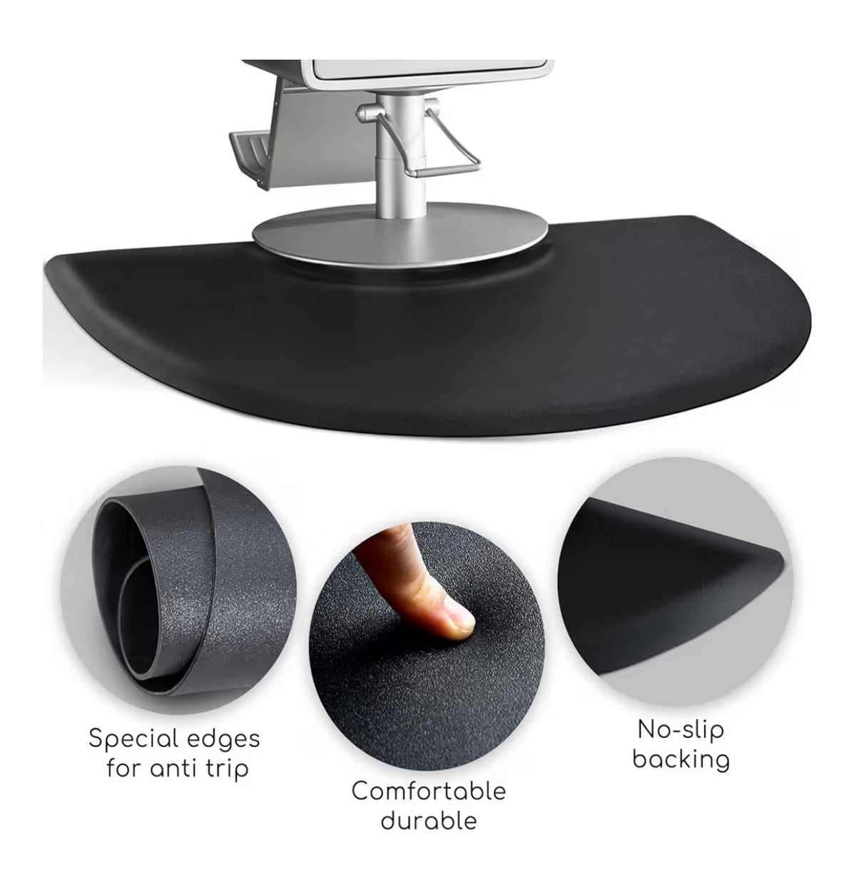 Salon Mat for Hairstyle 3 ft. X 5 ft. Barber Shop Anti-Fatigue Salon Standing Chair Mat Black Semi Circle 1/2 Inch Thick Comfort Salon Mat, Hair Cutting Hairdressing Equipment (New in Box)