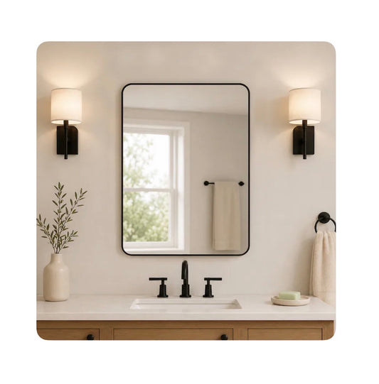 Home Accent 22 Inch Width X 30 inch Height Rectangle Black Framed Wall Mirror (New in Box)