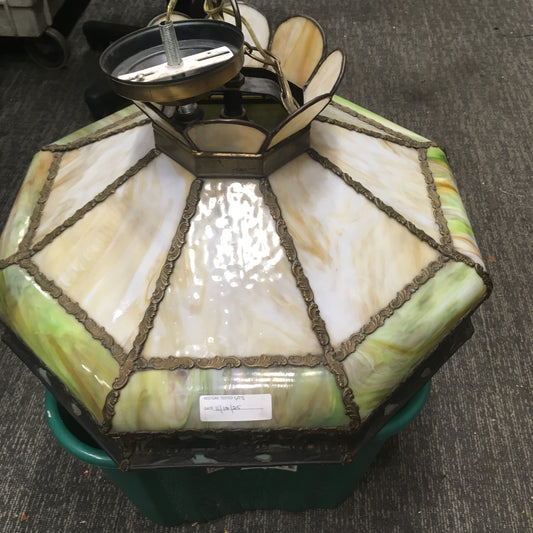 Amber and Green Slag Glass Light Fixture