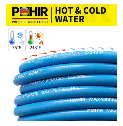 100 Ft Pressure Washer Hose 3/8 Inch 4800 PSI, Kink Resistant Industrial Grade Hose with Quick Connect Ends and Adapters for Hot & Cold Water Steel Wire Braided Hose for Power Washing