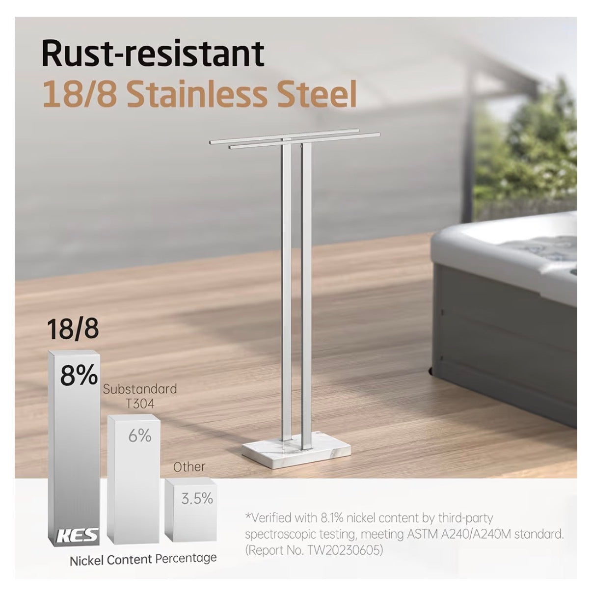 KES Standing Towl Rack Taller Version 37 Inch Height Bathroom Towel Rack Stand with Marble Base, Free Standing Towel Holder Stand (Stainless Steel Brushed Finish) (New in Box)