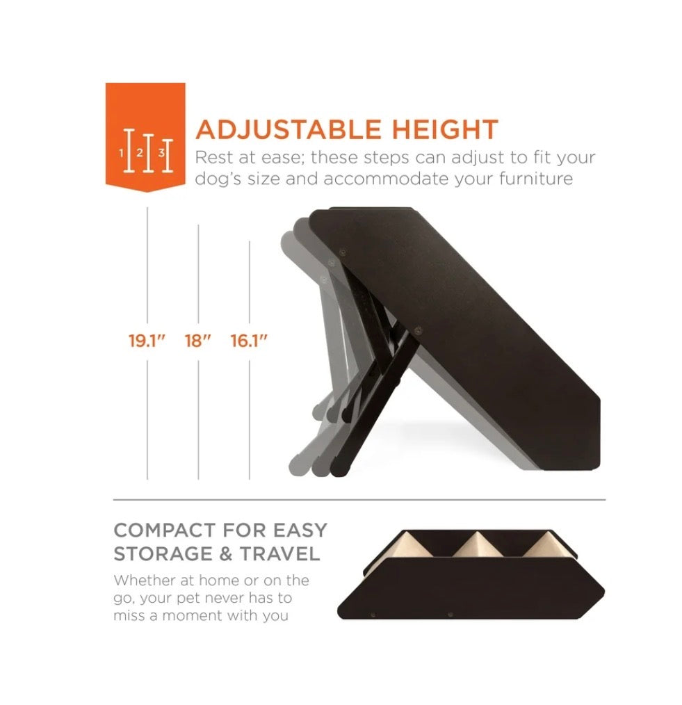 Best Choice Products 3 Step Foldable Adjustable, Wide Wooden Carpeted Pet Stairs for Injured, Elderly Dog & Cat (New in Box)