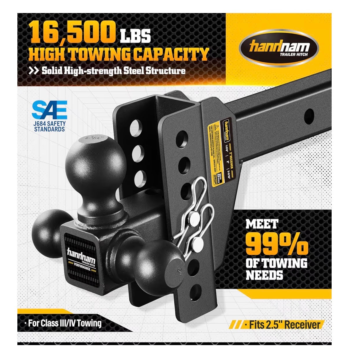 Drop Hitch Adjustable Trailer Hitch, Tow Hitch with 6 Inch Drop/Rise for Truck, Adjustable Drop Hitch Fits 2.5 Inch Receiver, Trailer Hitches with Double Anti-Theft Pins Locks