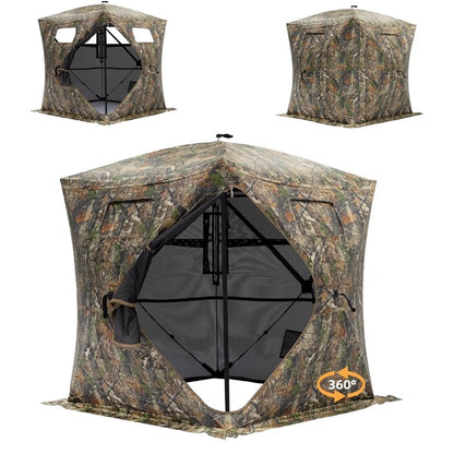 360/270 Degree See Through Hunting Blind, Pop Up Ground Blind 2-3 Person Hunting Blind for Hunting Deer and Turkey, with Diamond Shaped Door, Mud Flap and Portable Carry Bag (New in Box)