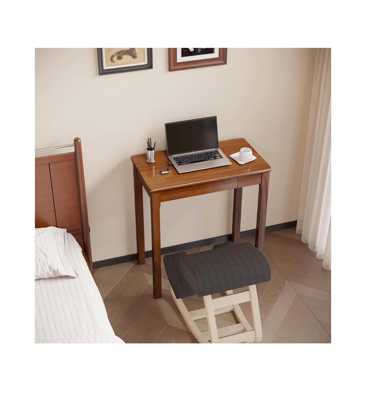 Solid Wood Desk with Drawers 28 Inch X 16 Inch Simple Narrow Desks, Rubber Wood Study Table, Small Writing Desk for Small Spaces/Bedroom (Walnut) (New in Box)