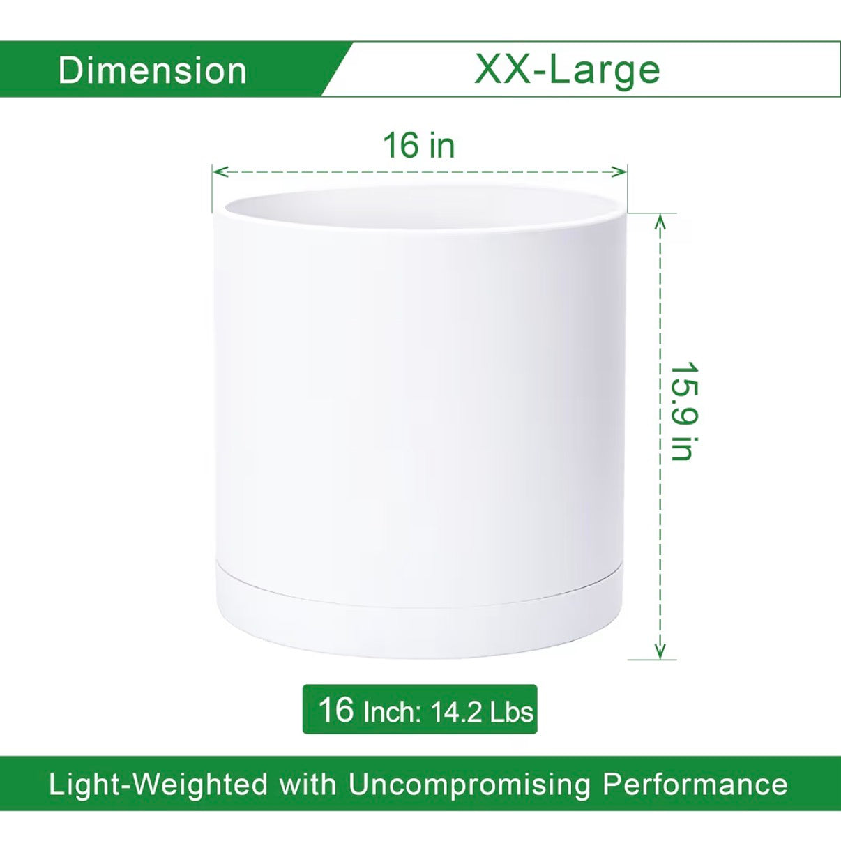 D'Vine Dev 16 Inch White Plastic Planter Pot with Drainage Hole and Seamless Saucers (New In Box)