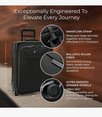 Briggs & Riley Global 2 Wheel Expandable Carry On-Luggage for International Travel, Suitcase with Wheels, Soft side Rolling Bag for Men & Women, Self-Repairing Zipper Baseline Collection (Black) (New in Box)