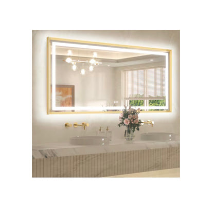 TETOTE 60 Inch X 30 Inch Brushed Gold Beveled Framed Rectangle Dimmable LED Lighted Fog Free Bathroom Vanity Mirror (New in Box)