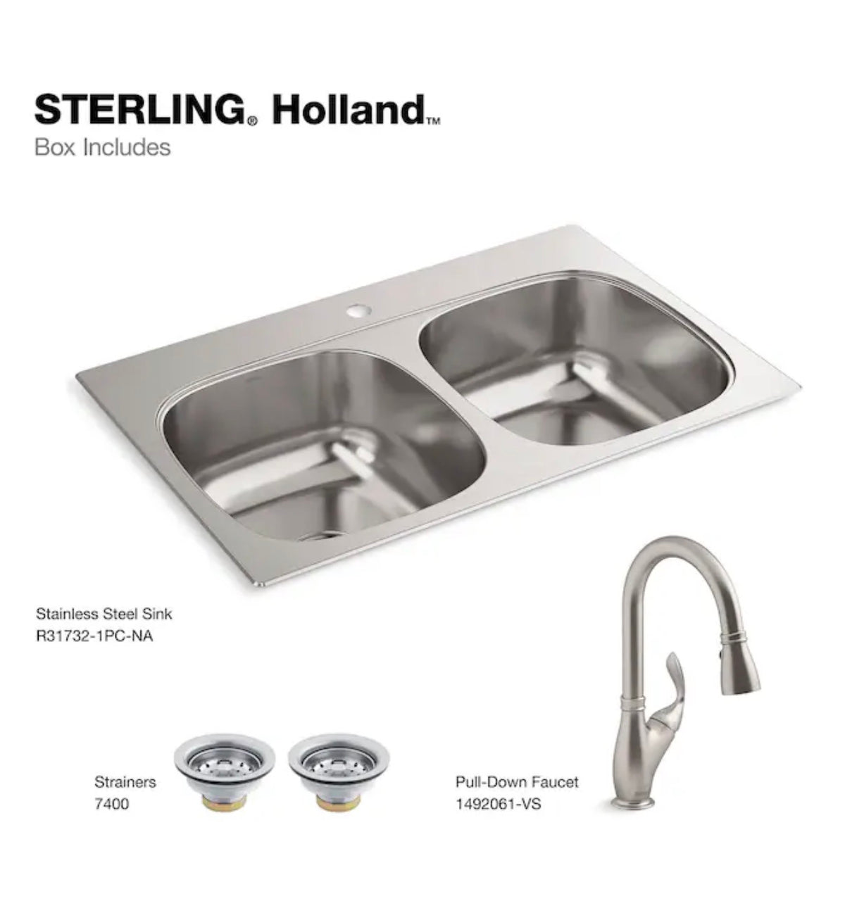 Holland Drop-in 33 Inch X 22 Inch Stainless Steel Double Equal Bowl 18 Gauge Kitchen Sink All-in-One Kit (New in Box)
