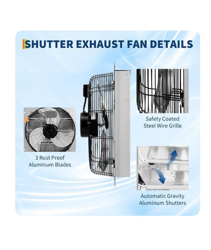Garvee 18 Inch Automatic Shutter Exhaust Fan 2200 CFM Industrial Wall Mount Ventilation (New in Box)