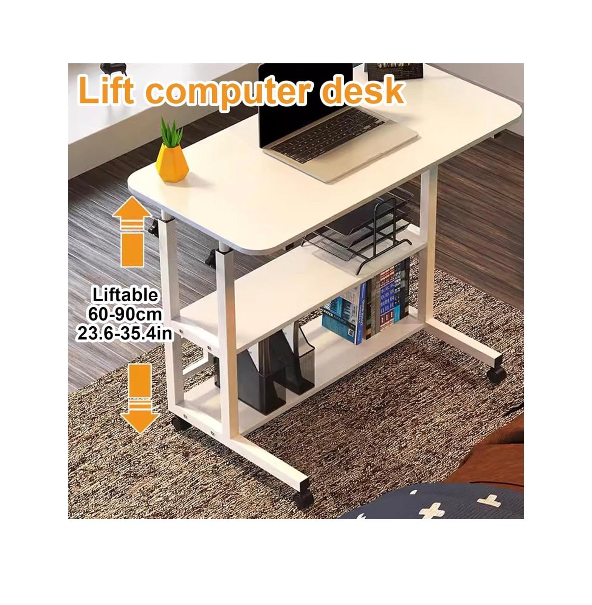 Portable Desk, Adjustable Rolling Desk, Rolling Computer Desk, Desk with Wheels, Height Adjustable Table with Storage, Movable Sofa Side Table, for Small Spaces (Black) (New in Box)