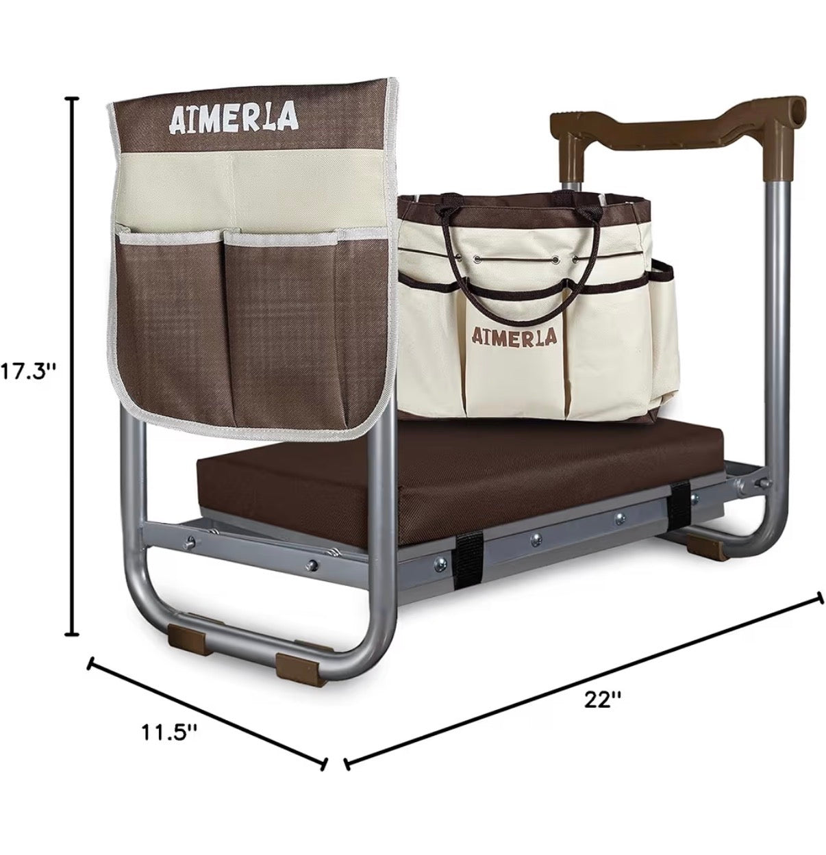 Foldable Kneeler Seat Heavy Duty (Detachable Cloud Kneeler Pad) Garden Stool 2 Large Tool Bags Portable Bench for Indoor/Outdoor (Brown) (New in Box)