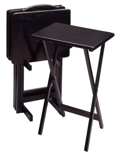 Winsome Alex Set of 4 Foldable Snack Tables with Storage Rack, Easy to Store Portable Fold Up Table Set for Kitchen, Living Room Tv Dining, Crafts, Puzzle, Work from Home 15"X19"X26" (Black)