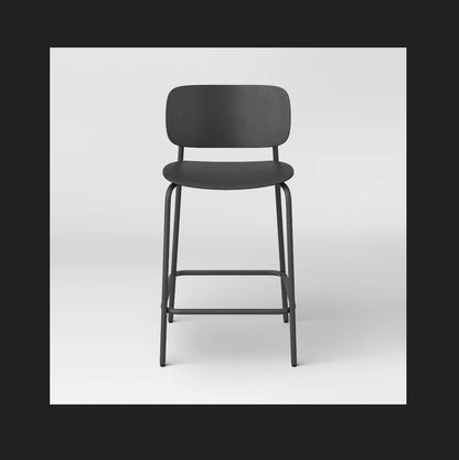 Set of 2-24 Inch Molded Plastic with Metal Base Counter Height Barstools with Footrest (Black) (New in Box; needs to be assembled)