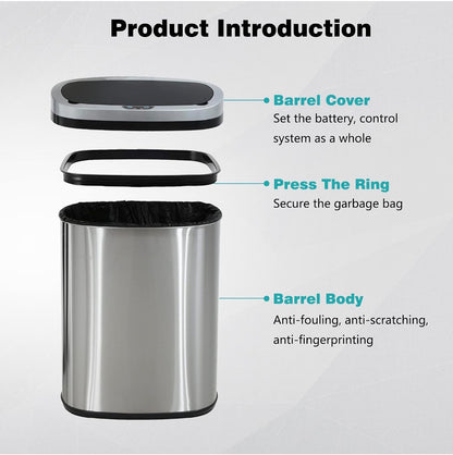 13gallon/ 50 liter Stainless Steel Touchless Trask Can