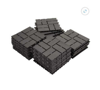 Domi Plastic Interlocking Deck Tiles, 44 Pieces One Pack, 12 Inch X 12 Inch Waterproof Outdoor Flooring All Weather Use Decking Tiles for Shed, Floor, Porch, Poolside, Garden, Backyard (Dark Gray) (New in Box)