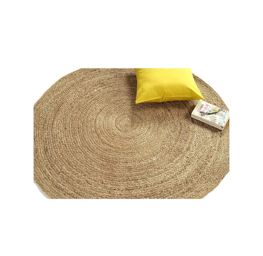 Round Jute area Rug 6ft natural Fiber Handwoven Boho Farmhouse Jute Area Rug Soft Braided Reversable Rustic Vintage Rug for Indoor/Outdoor Kitchen, Bedroom, Living room, Hallway (New in Package)