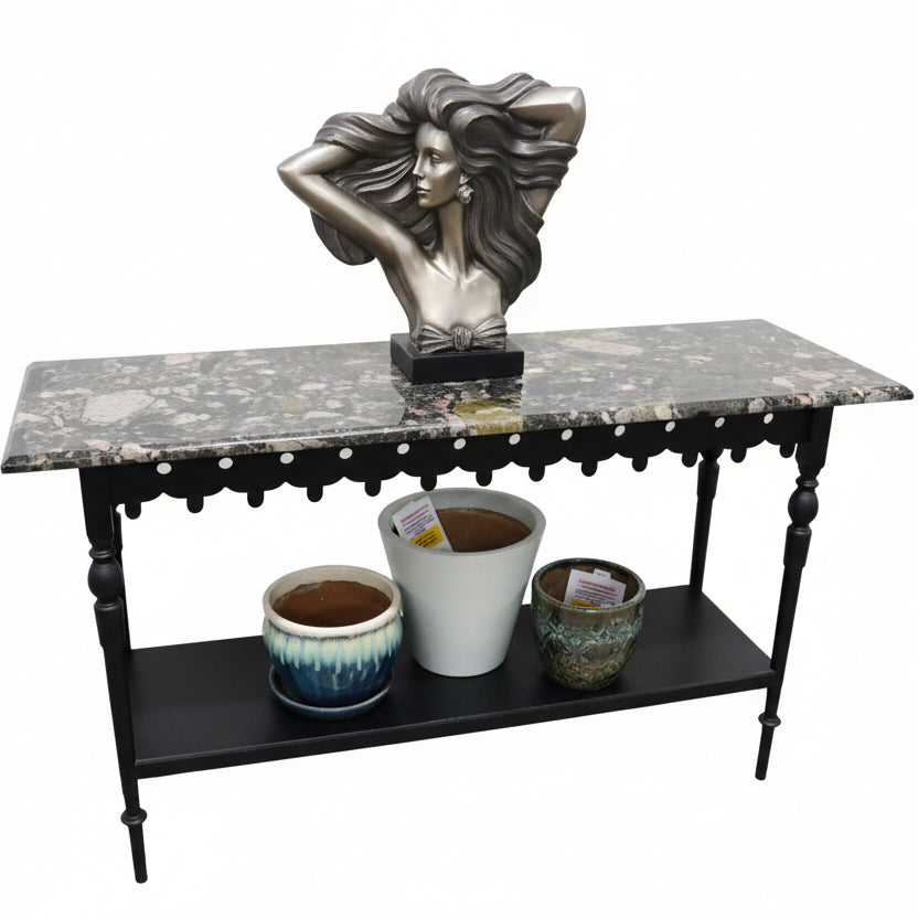 Black Steel Console Table with Marble Top