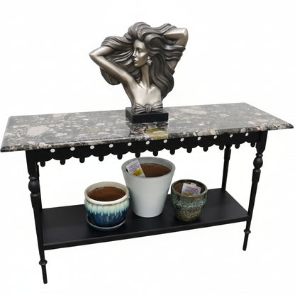 Black Steel Console Table with Marble Top