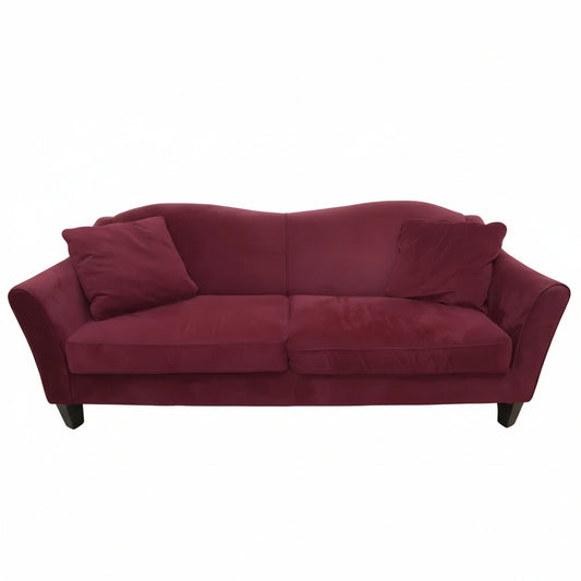 Burgundy Velvet Curved Back Two-Seater Sofa With Matching Pillow