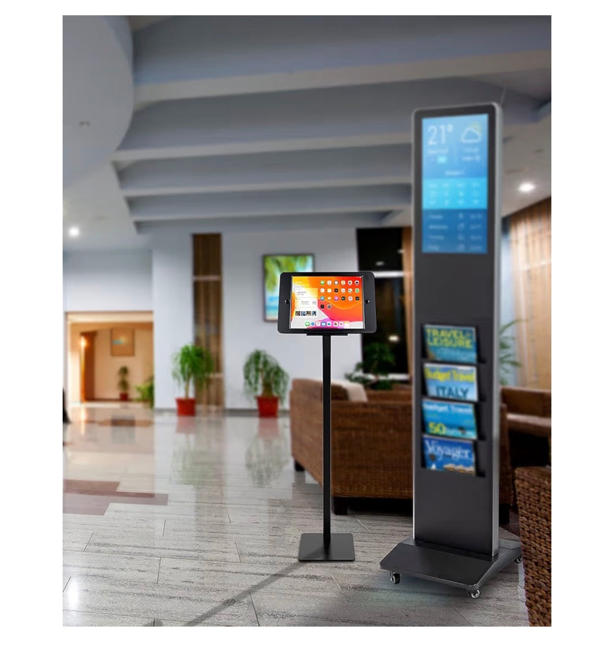 Anti-Theft Security Kiosk POS Floor Stand Holder Enclosure for 10.2" 2020 iPad 8th Gen & 2019 iPad 7th Gen, Flip & 360° Swivel Design