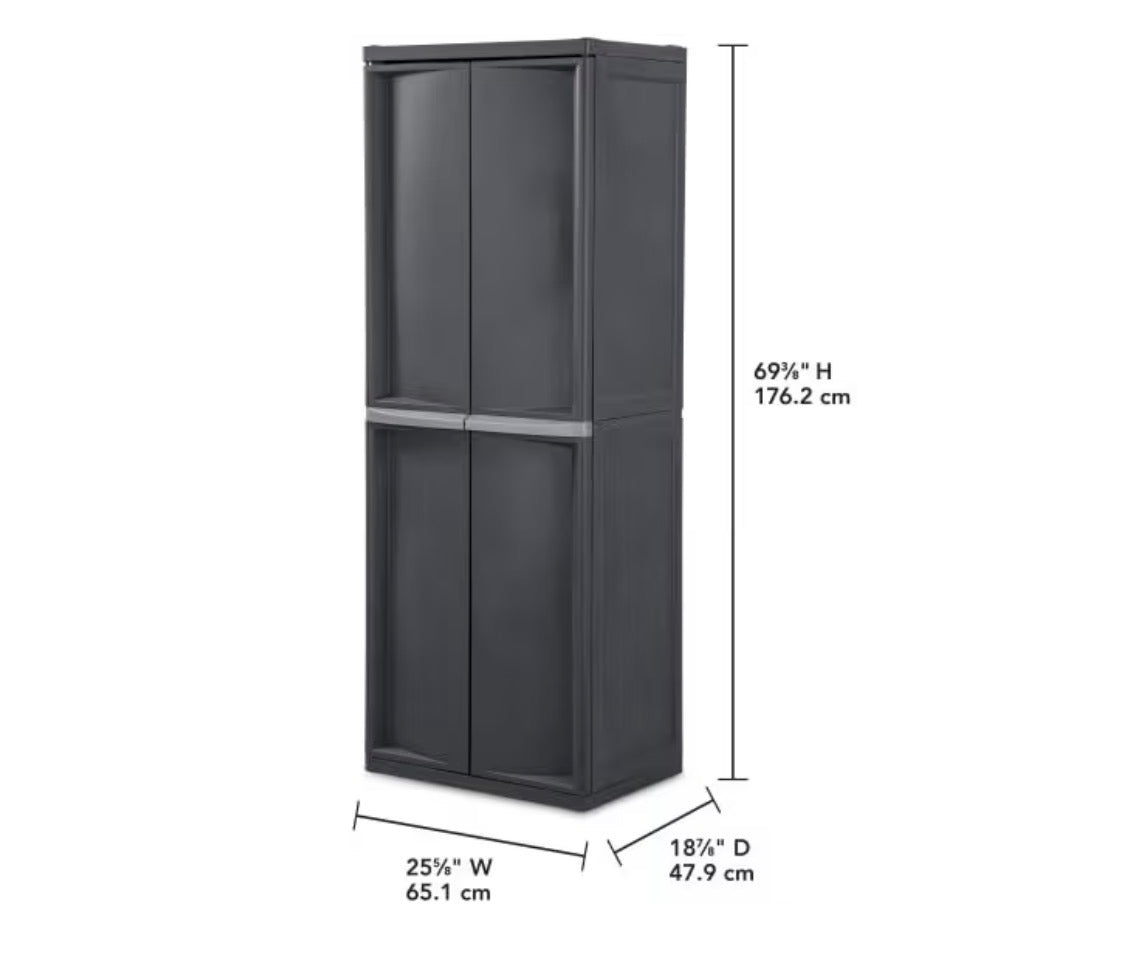 Sterlite 4 Shelf Cabinet, Lockable Utility Storage Adjustable Shelves Plastic Shelving Unit for Organizing, Garage, Pantry, Basement, Laundry Room, or Mudroom (Gray) (New in Box)