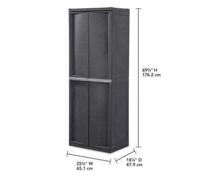 Sterlite 4 Shelf Cabinet, Lockable Utility Storage Adjustable Shelves Plastic Shelving Unit for Organizing, Garage, Pantry, Basement, Laundry Room, or Mudroom (Gray) (New in Box)