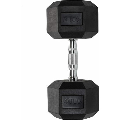 (New) Hex Dumbbells - Heavy Duty PVC Coated Weights, Chrome-Plated Knurled Handles, Fixed Hexagon Dumbbell - Workout, Exercise Weights, Lifting, Body Building Home Gym Training Gear - 40 LB