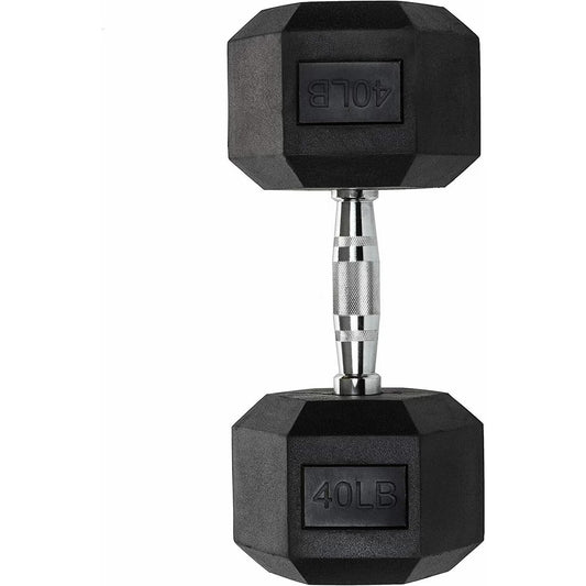 (New) Hex Dumbbells - Heavy Duty PVC Coated Weights, Chrome-Plated Knurled Handles, Fixed Hexagon Dumbbell - Workout, Exercise Weights, Lifting, Body Building Home Gym Training Gear - 40 LB