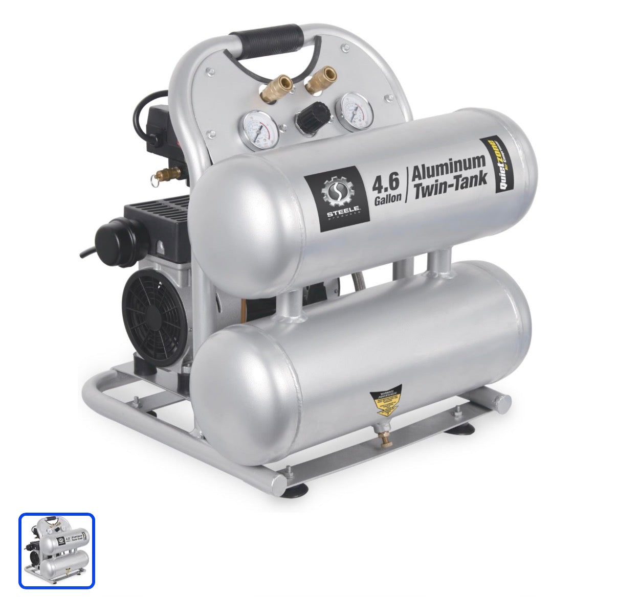 Steele SP-CE155QT 1.5 HP 4.6- Gallon Oil Less Twin-Tank Air Compressor