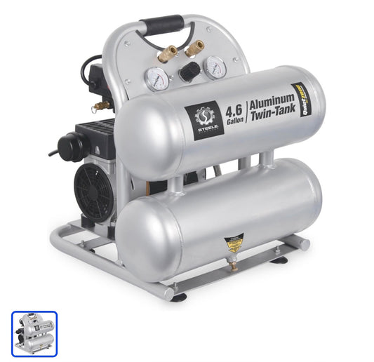 Steele SP-CE155QT 1.5 HP 4.6- Gallon Oil Less Twin-Tank Air Compressor