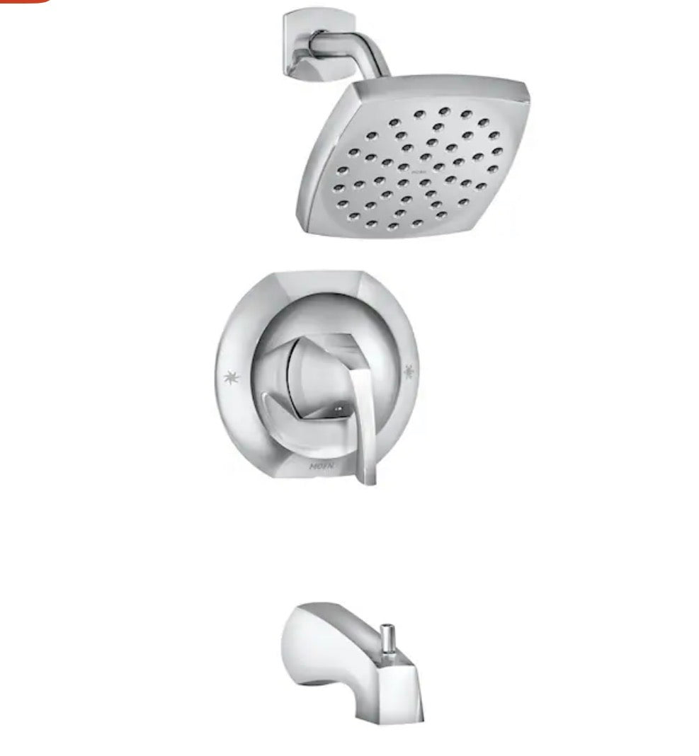 Moen Lindor Chrome 1 Handle Single Function 6 Inch Square Bathtub and Shower Faucet with Valve