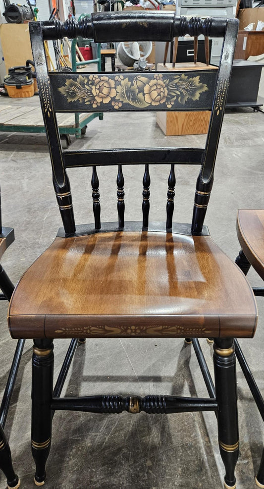 Lambert Hitchcock Ebonized and Gilt Ornate Maple Dining Chairs