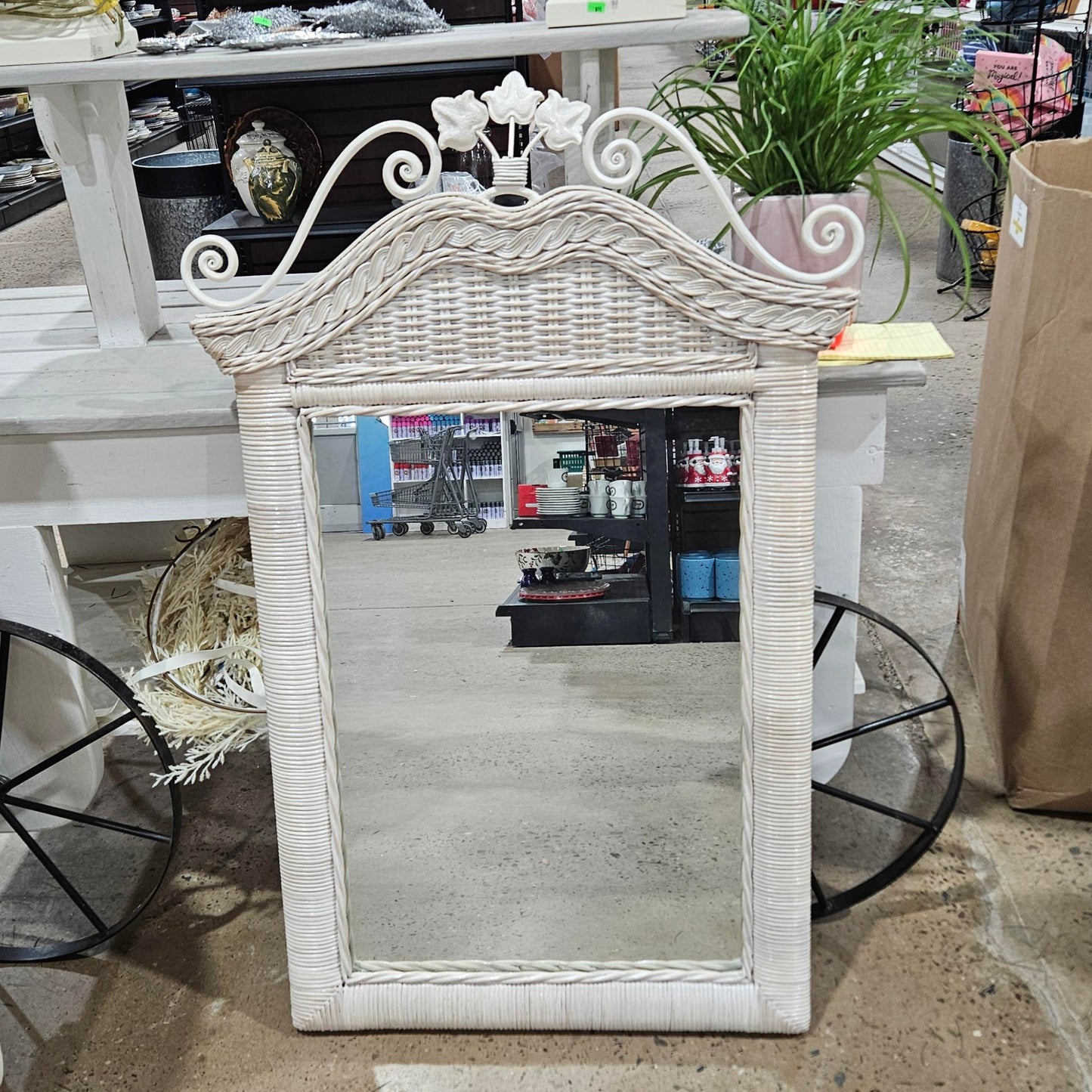 Wicker Accent Cabinet with Mirror