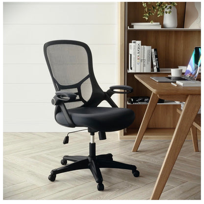 Flash Furniture High Back Mesh Executive Office Chair, Flip Up Arms, 360 Degree Swivel, Height Adjustable, Commercial Grade (Dark Gray) (New in Box)