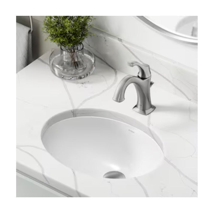 Kraus Elavo Ceramic 16.75 Inch Undermount Oval Traditional Bathroom Sink (White)