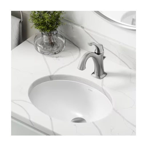Kraus Elavo Ceramic 16.75 Inch Undermount Oval Traditional Bathroom Sink (White)