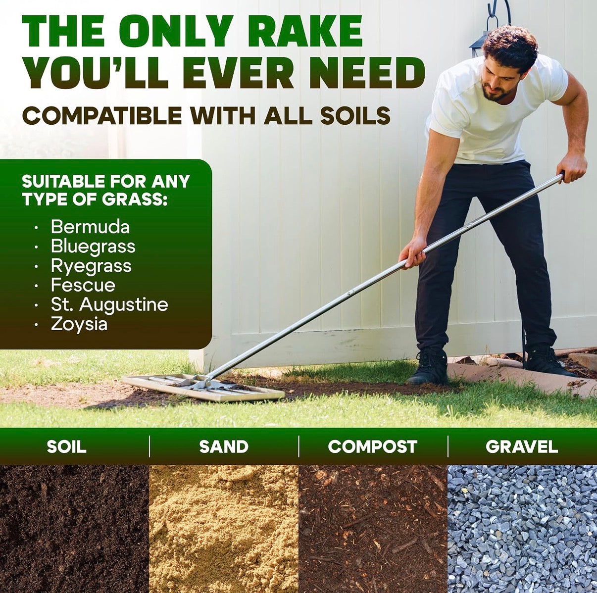 Oris Garden Lawn Leveling Rake -30 inch Leveling and Thatch Rake