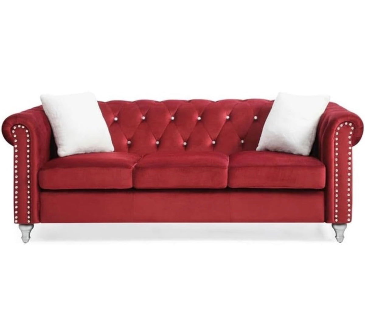 Glory Furniture Raisa Velvet Upholstered Sofa (Burgandy) (New; Just Unboxed)