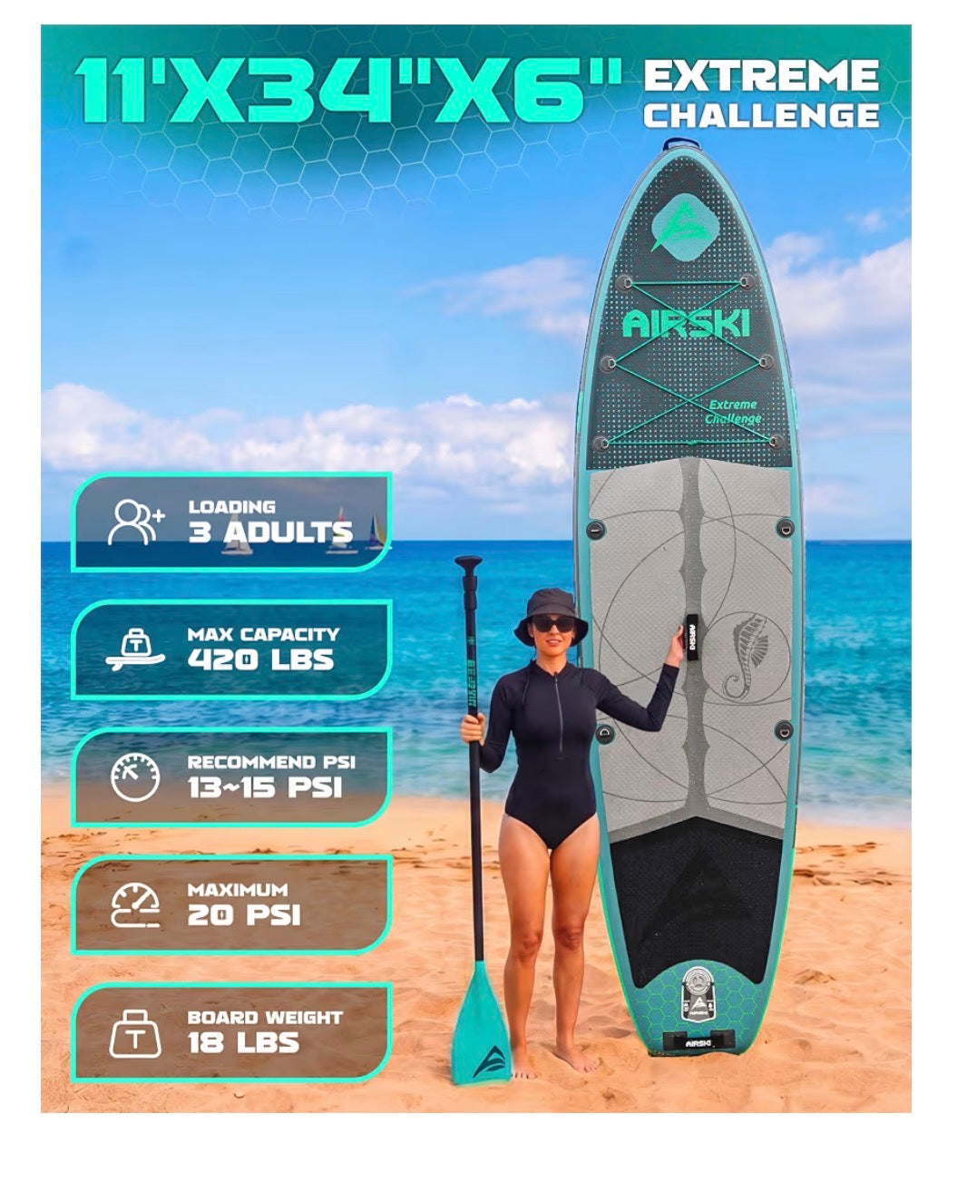 11 inch X 34 inch Wide Inflatable Paddle Board