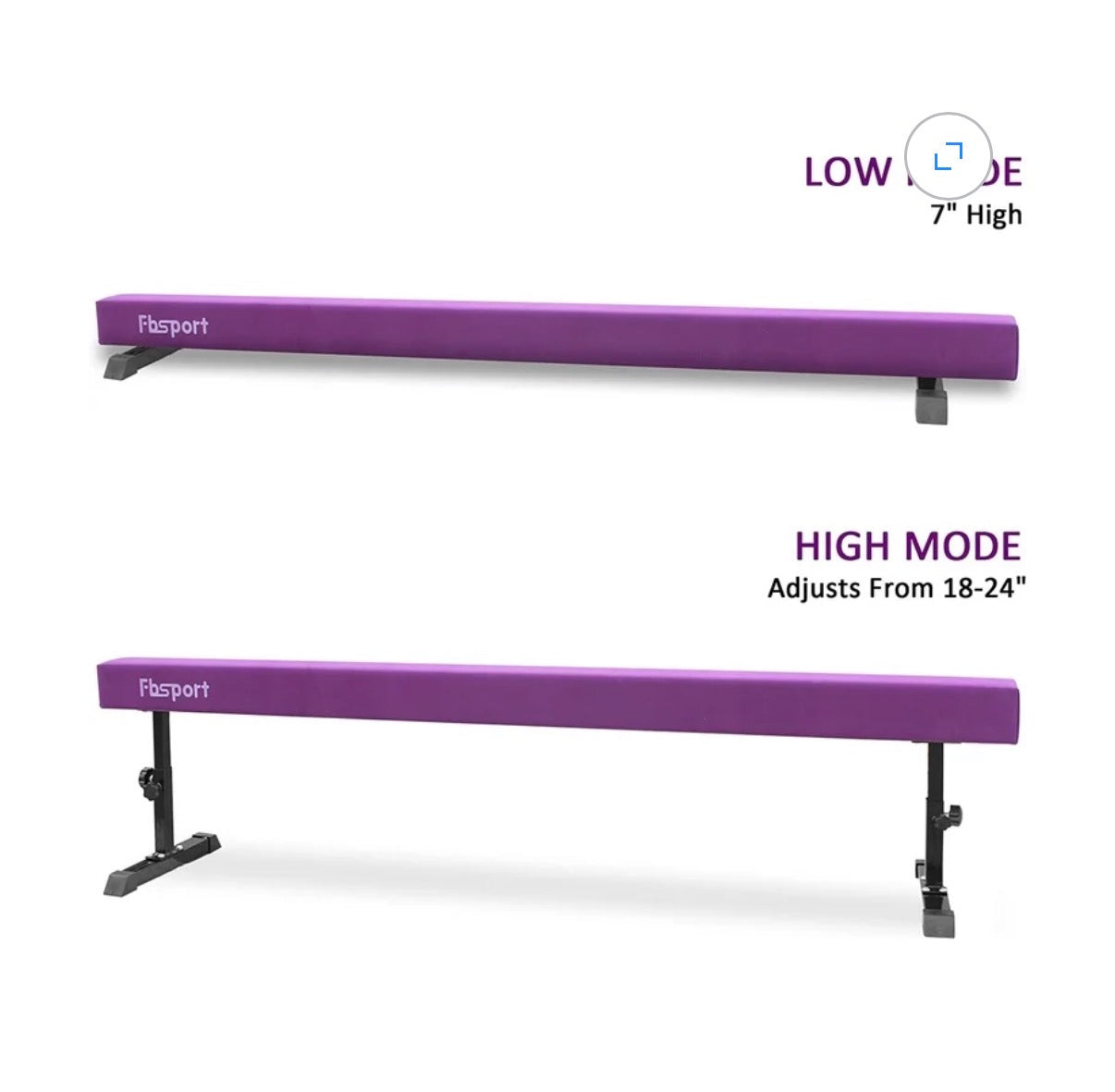 FBSPORT 8 Ft. Adjustable Balance Beam, High and Low Floor Beam Gymnastics Equipment for Kids/Adult, Gymnastics Beam for Training, Practice, Physical Therapy Professional Home Training with Legs (Purple) (Good Used Condition)
