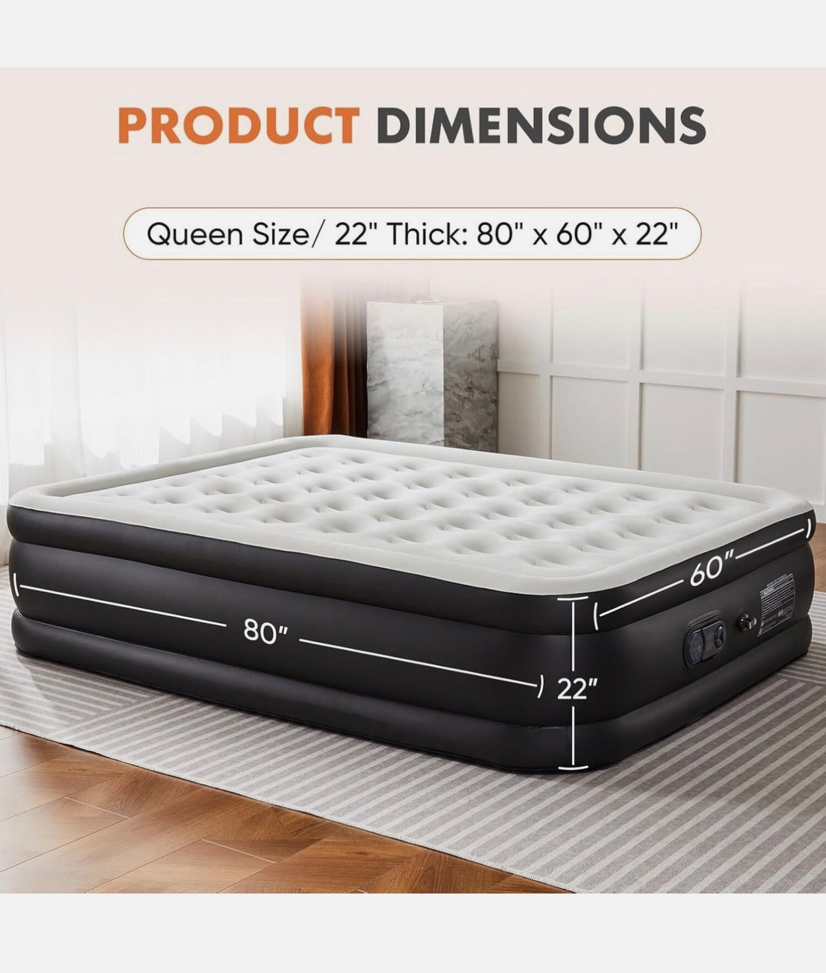 Queen Size Air Mattress 22 inch Inflatable Blow Up Mattress Airbed with Built-In Pump (New in Box)